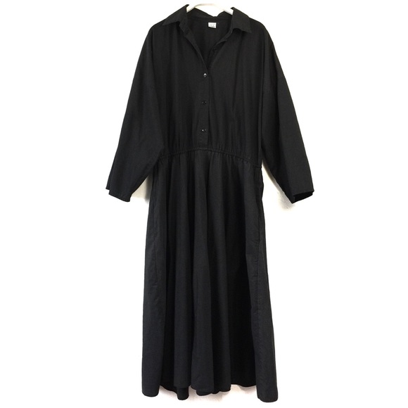 Vintage Dresses & Skirts - Vintage Domestications Solid Black Shirt Dress 12